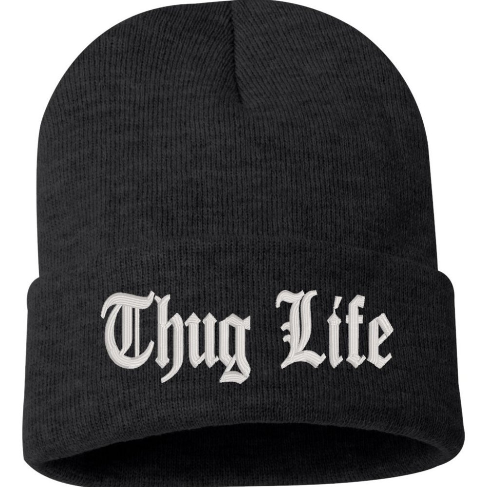 COPY - Thug Life HEATHER CHARCOAL Cuffed Embroidered Beanie Hat, Gift